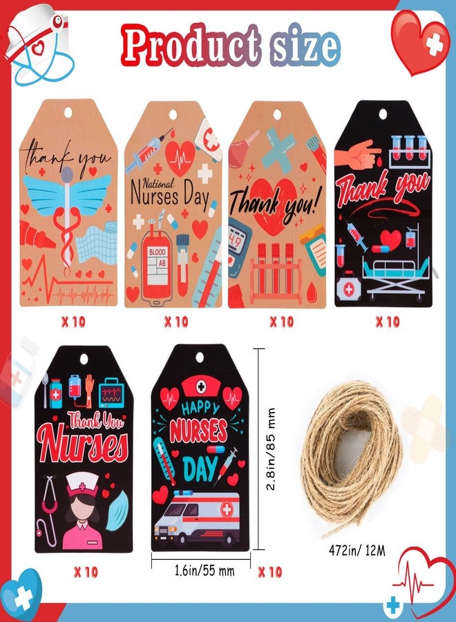 HOWAF 60 Pieces Nurses Appreciation Gift Tags, Thank You Nurse Party Decorations Hanging Tags for Happy Nurses Week Gift Decor, Nurse Appreciation Week Gift Tags with String - Image 2